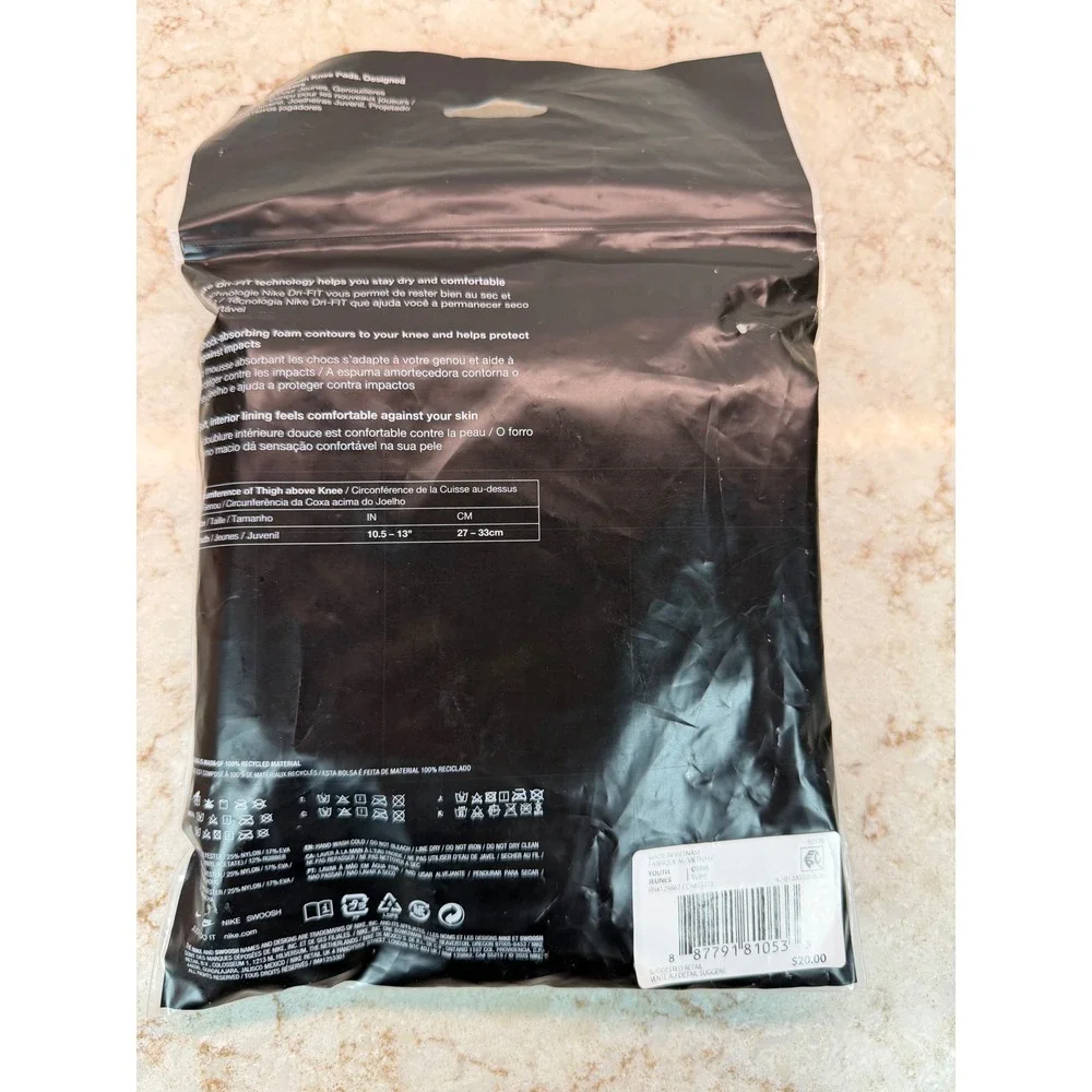 Nike Essential Youth Knee Pads Black Volleyball Dri-FIT Protective Gear NWT
